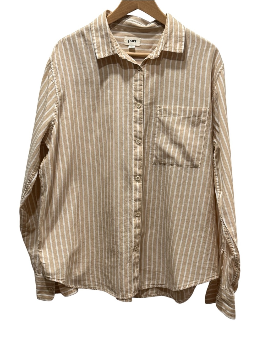 Pact Organic Cotton Striped Button-Down Shirt | Relaxed fit |Women’s XL